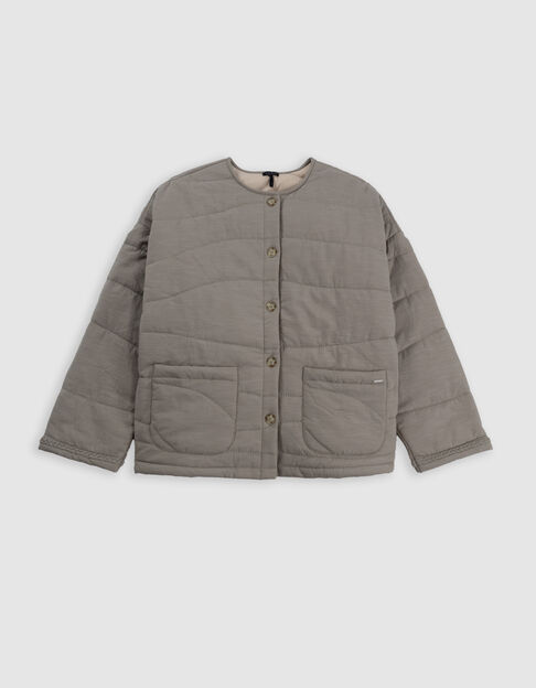 Chaqueta caqui acolchada maxi bordados espalda niña - IKKS