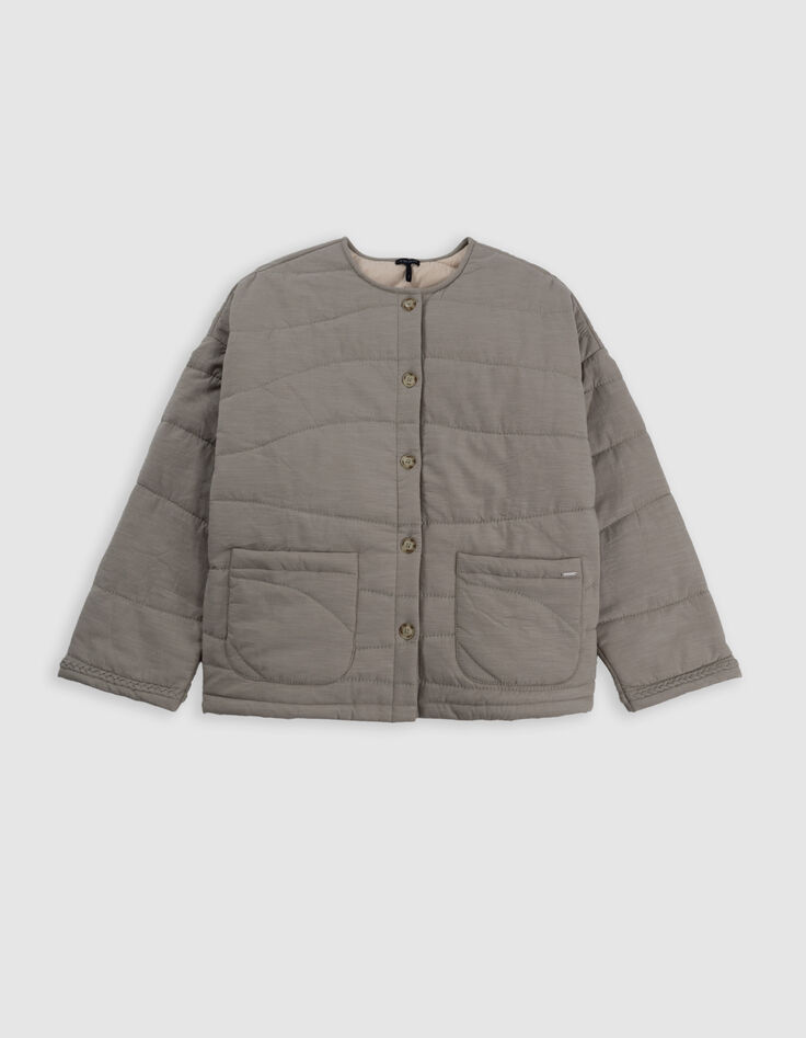 Blouson kaki matelassé maxi broderies dos fille-4