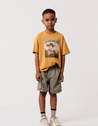 T-shirt jaune coton bio tigre sur arbre garçon - IKKS