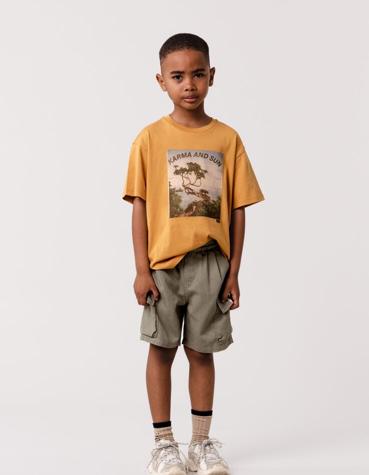 T-shirt jaune coton bio tigre sur arbre garçon-1
