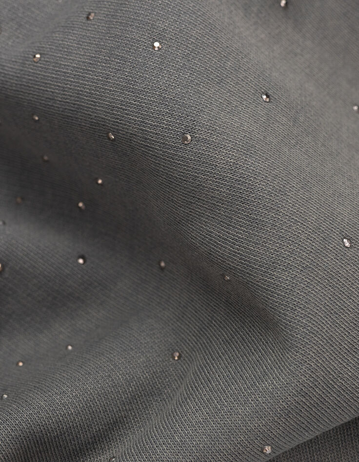 Sudadera suelta de mujer con capucha de forro polar gris y adorno de tachuelas-7