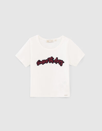 Cremeweißes Mädchen-T-Shirt mit gesticktem Schriftzug - IKKS