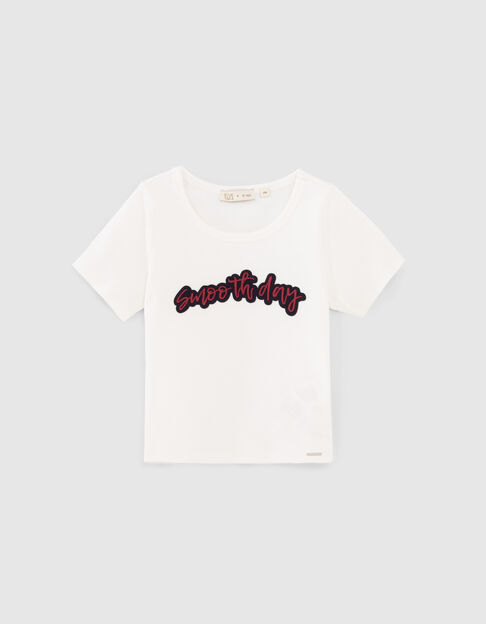 Cremeweißes Mädchen-T-Shirt mit gesticktem Schriftzug