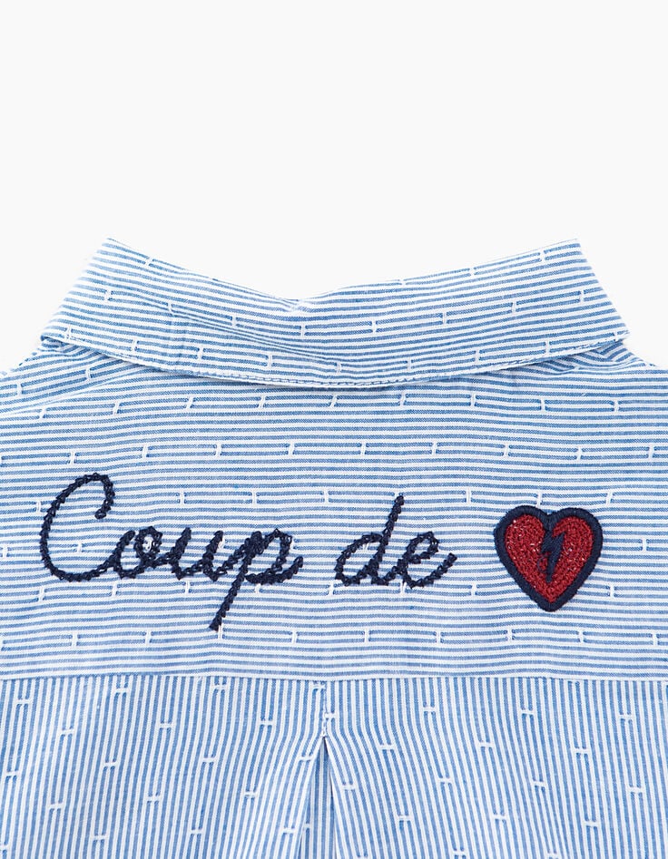 Chemise blanc cassé à rayures ciel avec bandes fille-6