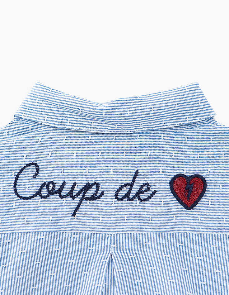 Chemise blanc cassé à rayures ciel avec bandes fille-6 Chemise blanc cassé à rayures ciel avec bandes fille-6