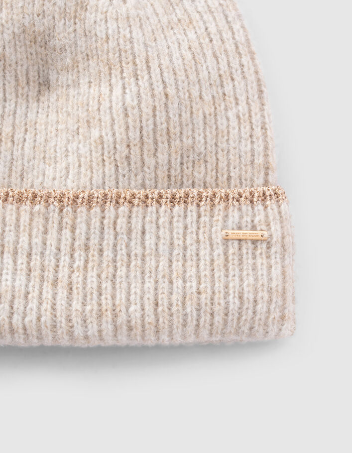 Gorro beige claro de punto borde lúrex niña-4