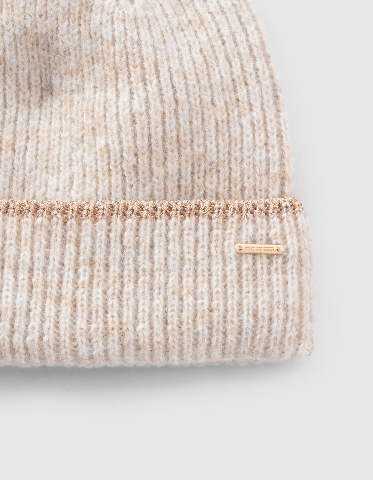 Gorro beige claro de punto borde l&uacute;rex ni&ntilde;a-4