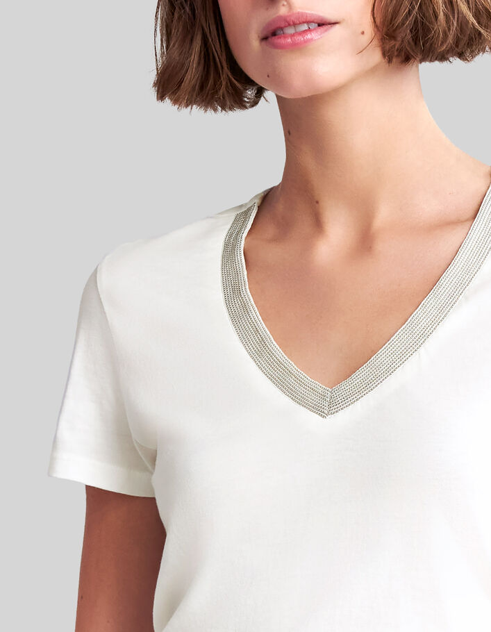 Kurzarm-T-Shirt aus Baumwollmodal mit Strassausschnitt - IKKS