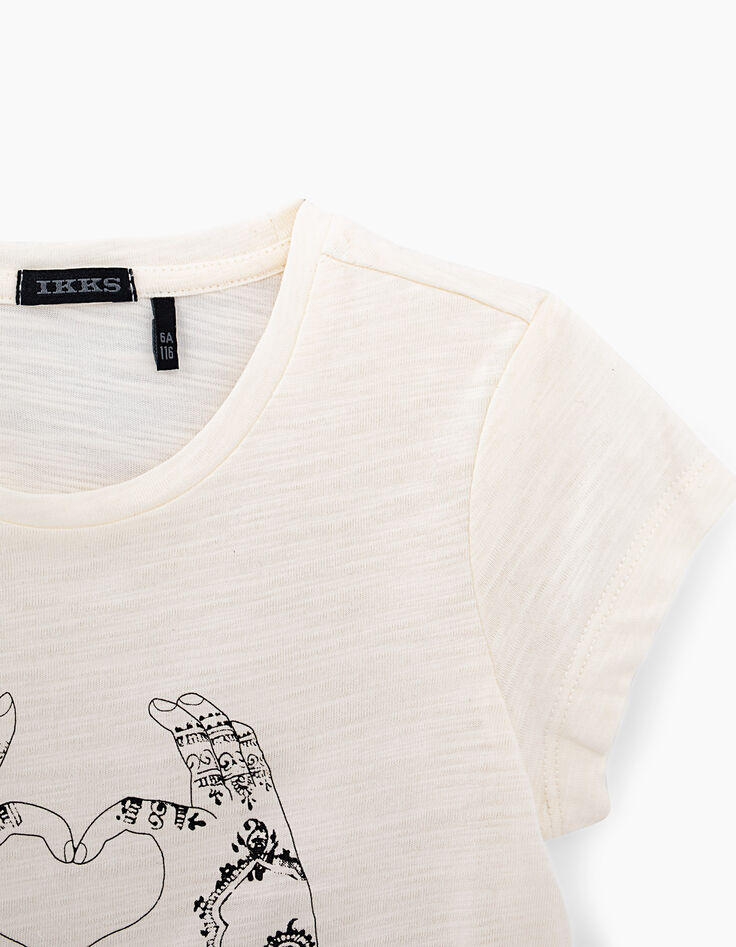 Tee-shirt écru visuel mains-cœur fille-2