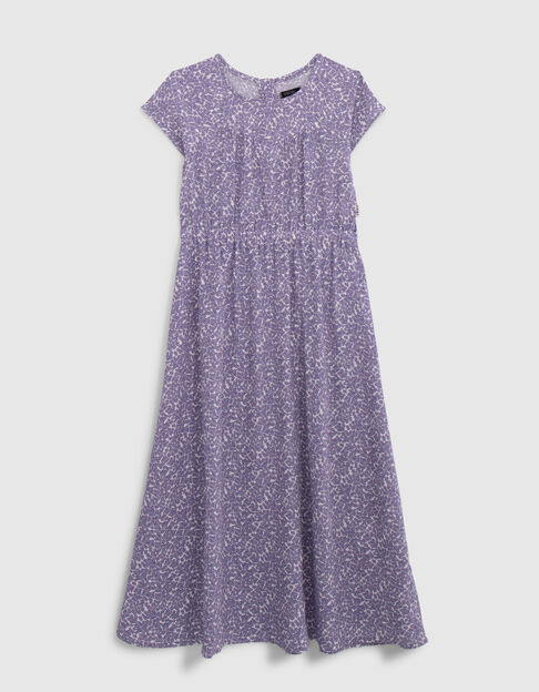 Ecru lange jurk LENZING™ ECOVERO™ mauve bloemen meisje - IKKS