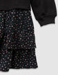 Zwarte sweatjurk twee materialen bloemenprint meisjes-5