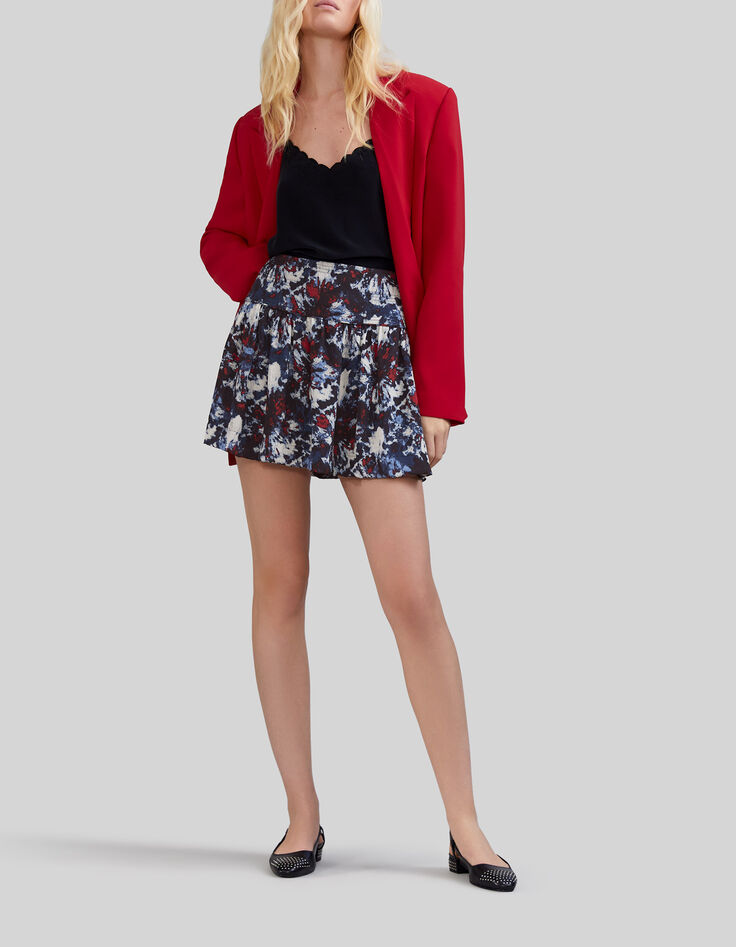 Jupe courte marine recyclée imprimé fleur batik Femme-1