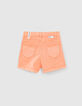 Short en jean corail fluo zippé à taille haute fille -3