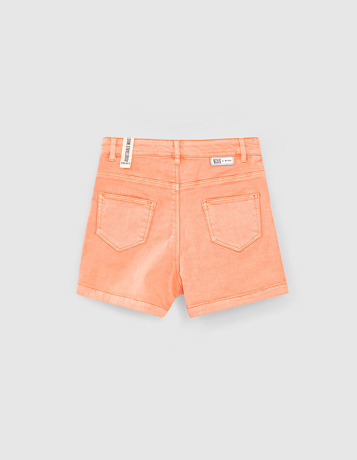 Short en jean corail fluo zippé à taille haute fille -3
