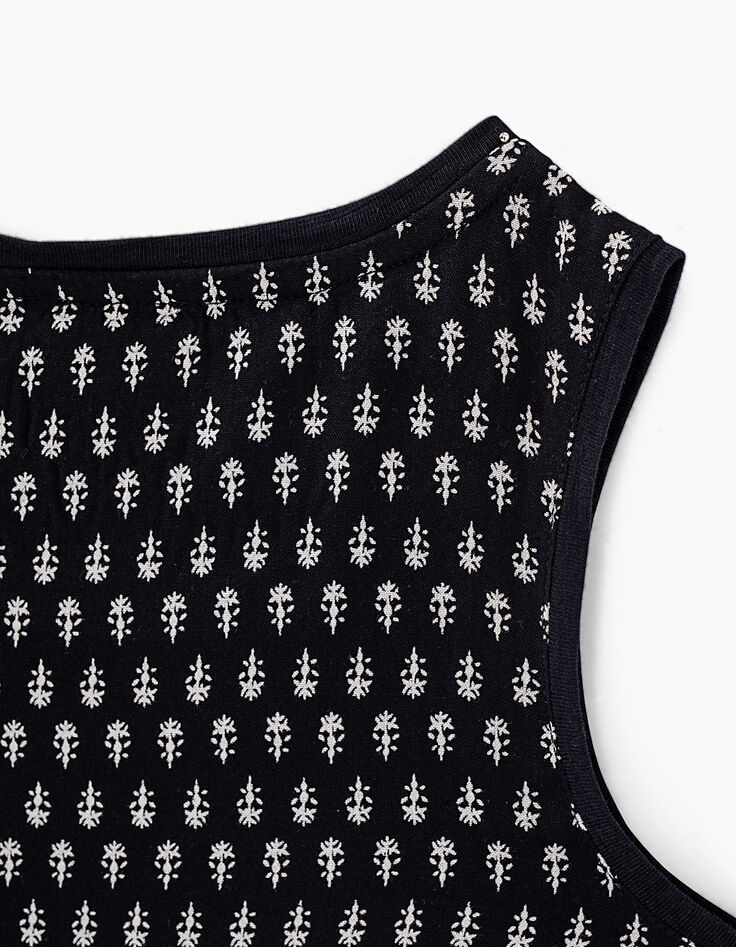 Zwarte singlet twee materialen opdruk palm meisjes-5
