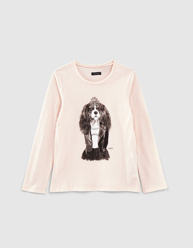 Girls’ pale pink princess-dog image T-shirt - IKKS