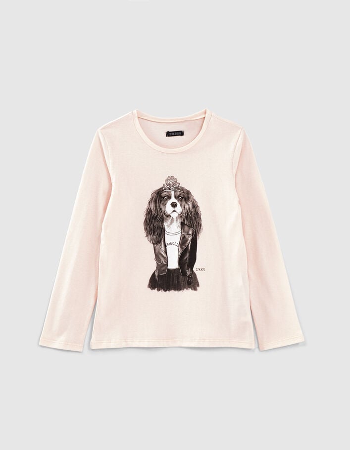 T-shirt rose pâle visuel chien-princesse fille - IKKS