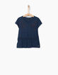 Tee-shirt indigo brodé fleurs à smocks fille-2