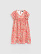 Vestido coral con estampado floral mangas volantes niña-1