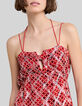 Women’s poppy red long dress with check print-4