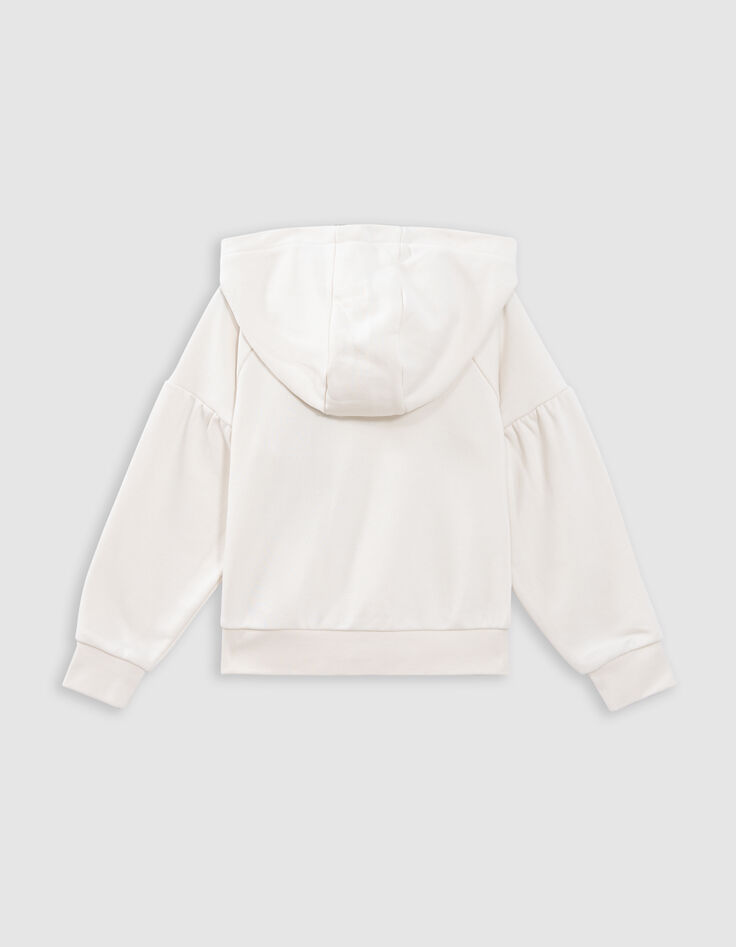 Cardigan écru zippé brodé à capuche fille-5