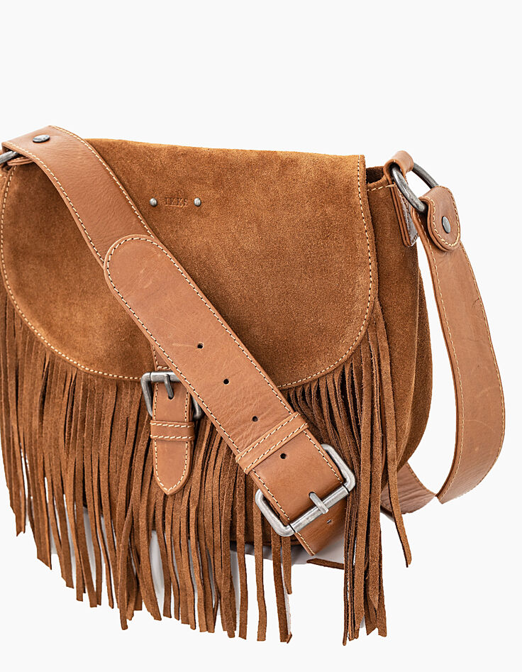 Sac besace The Waiter en cuir camel détails franges femme-3