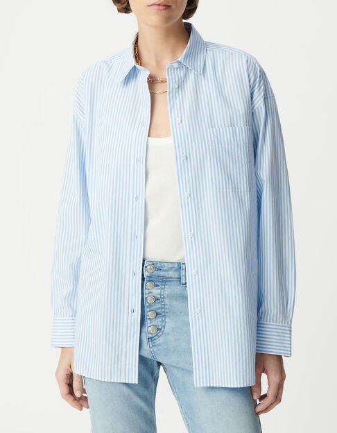 Women's oversize organic cotton blue striped shirt - IKKS
