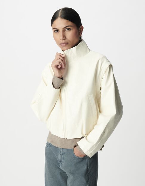 Blouson court blanc esprit rock manches amovibles Femme - IKKS