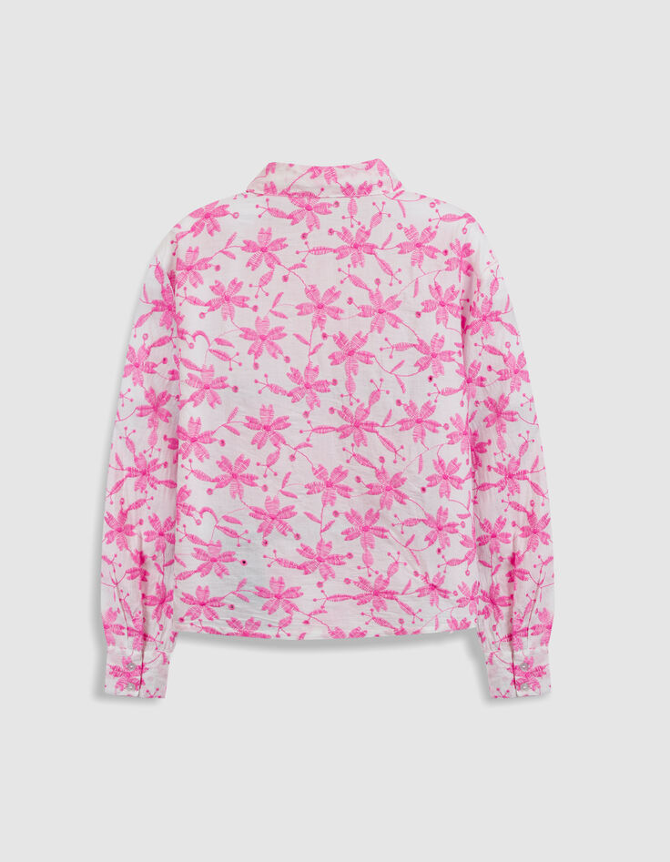 Camisa rosa bordada de manga larga para mujer-2