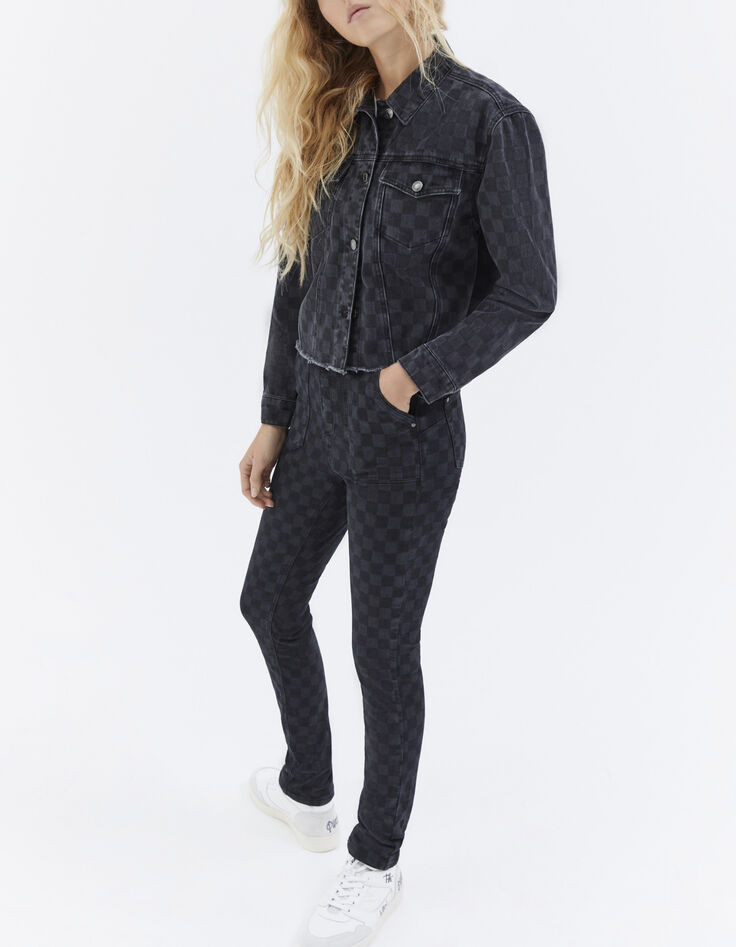 Women’s grey checkerboard motif sculpt up skinny jeans-5