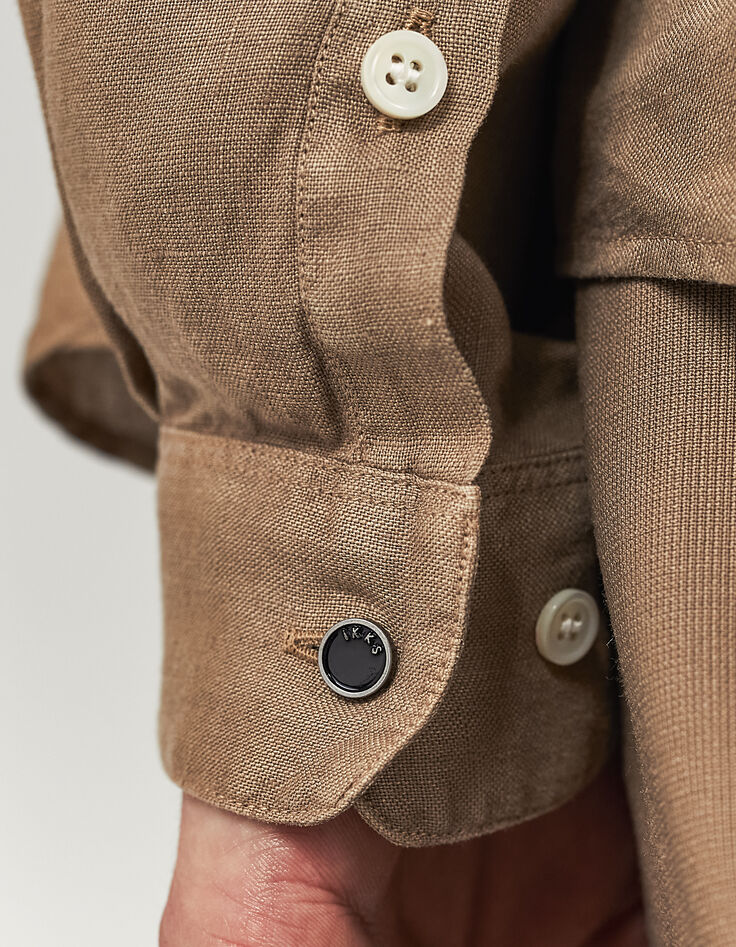 Camisa SLIM café de lino Hombre-3