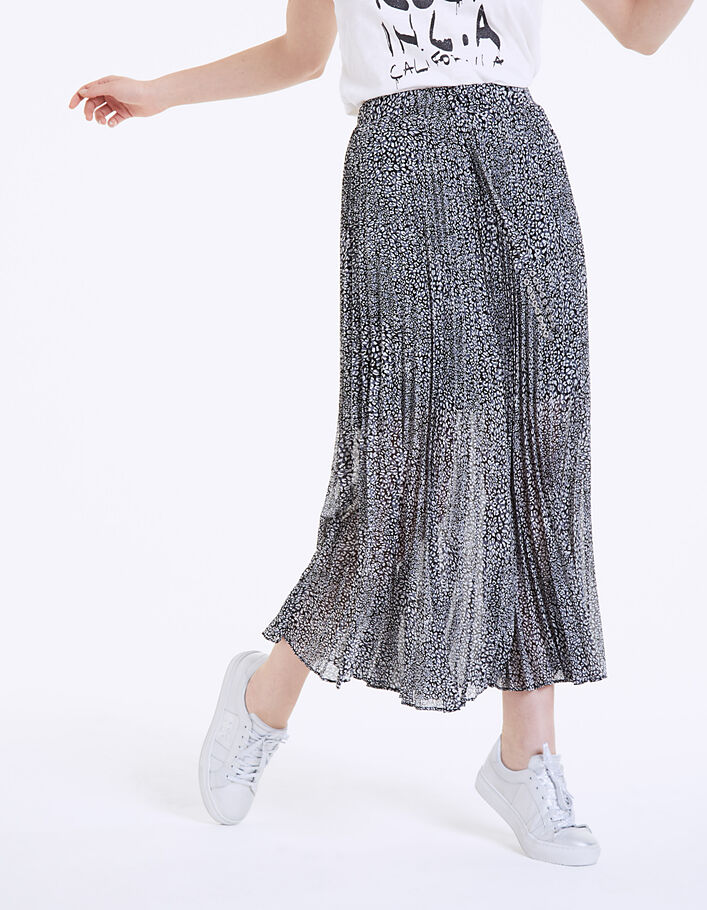 Leopard print long pleated voile skirt
