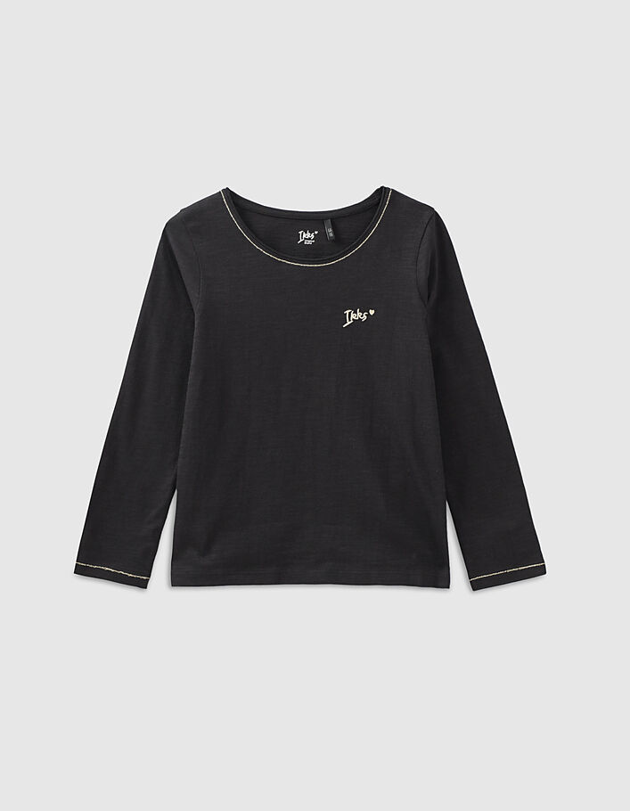 Tee-shirt noir Essentiels brodé IKKS fille-1
