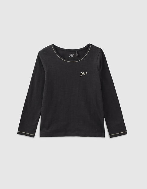 Girls’ black Essentials embroidered IKKS T-shirt