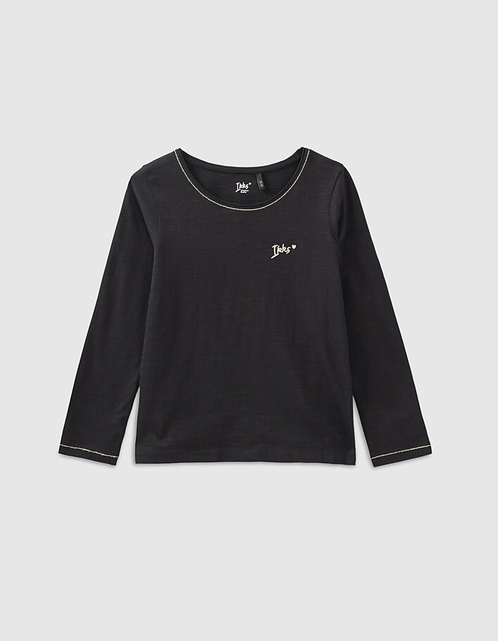 Camiseta negra Essentiels bordado IKKS niña-1