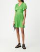 Robe courte verte satin&eacute;e pliss&eacute;e Femme-1