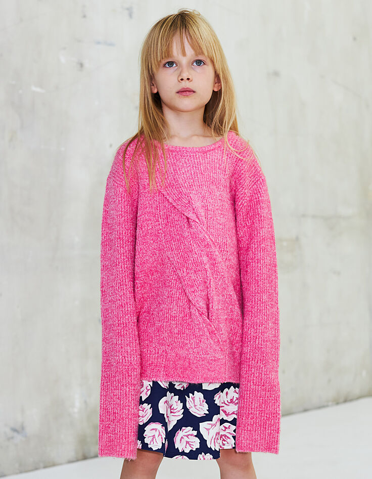 Pull en maille moulinée fuchsia fille-1