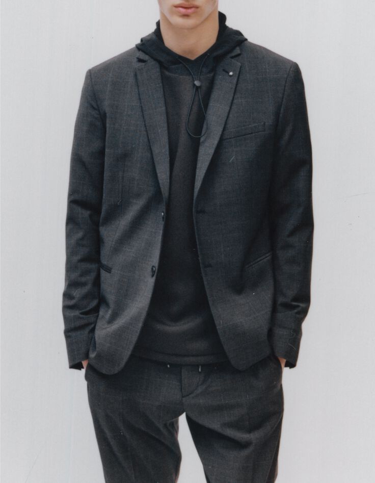 Chaqueta de traje de cuadros antracita para hombre-7