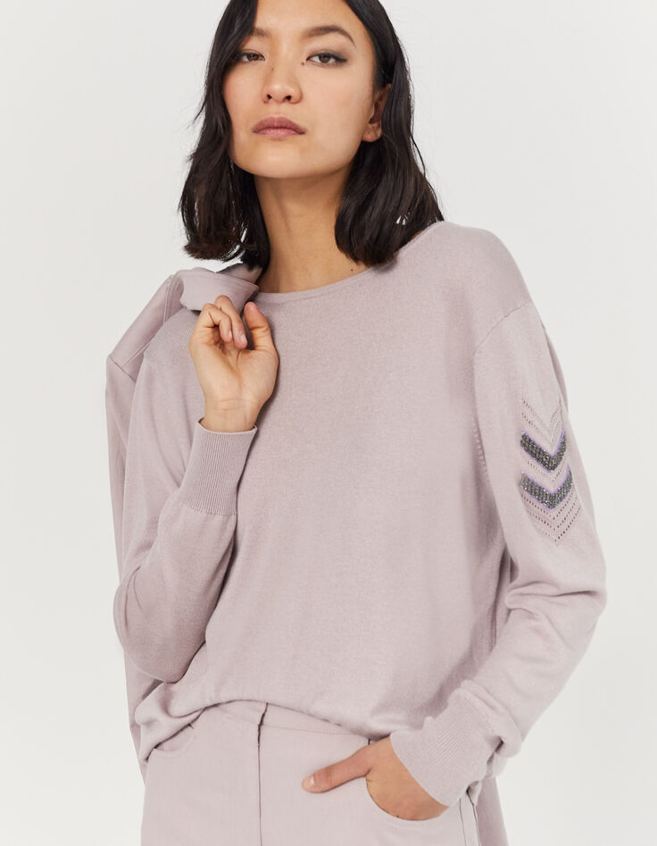 Women’s lilac backless sweater + chevron beaded sleeves-1