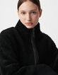 Manteau noir mi-long peau retournée Femme-5