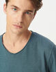 T-shirt encolure V bleu grisé coton bio flammé Homme-4