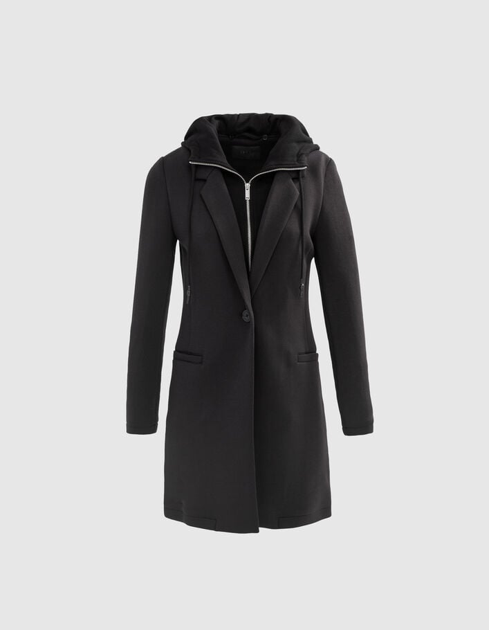 Manteau mi-long néoprène noir femme-5