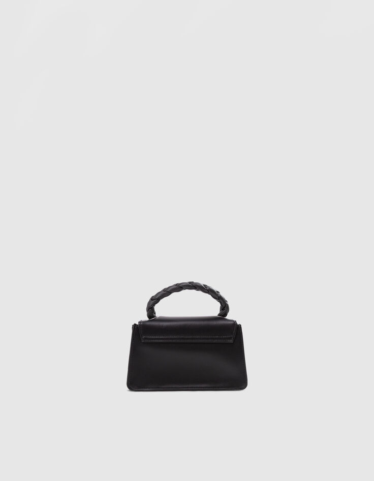 Mini sac à main noir poignée tressée fille-4