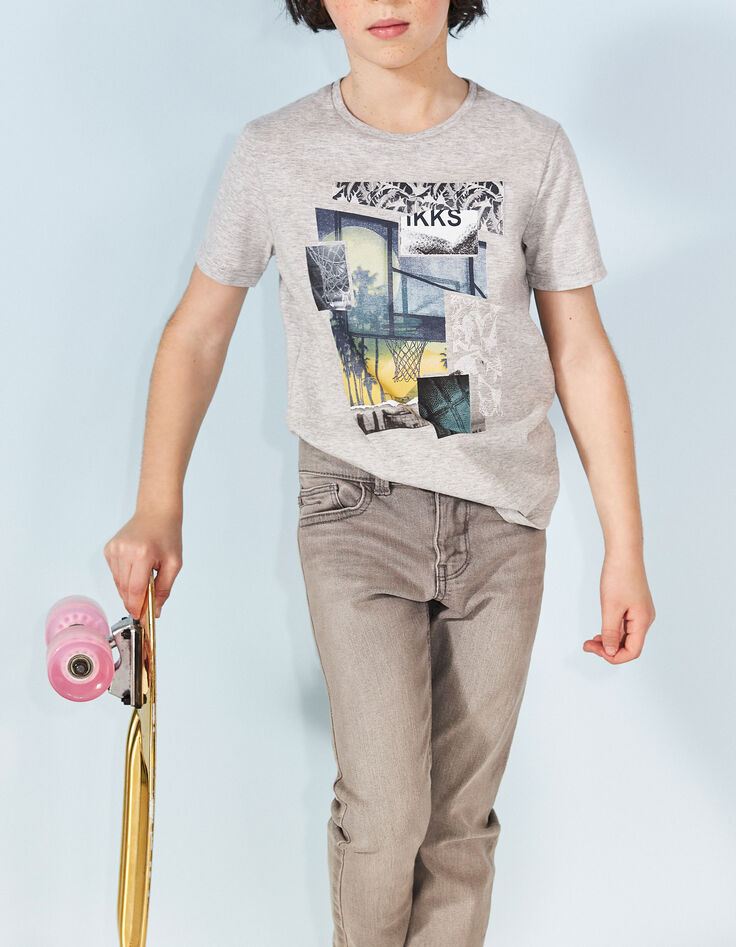 Graues Jungen-T-Shirt mit Basketball -1 Graues Jungen-T-Shirt mit Basketball -1