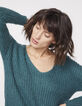 Pull vert col V laine mousseuse métallisée femme-4