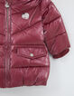 Bordeaux metallic gevoerde pufferjas met kap babymeisjes-5