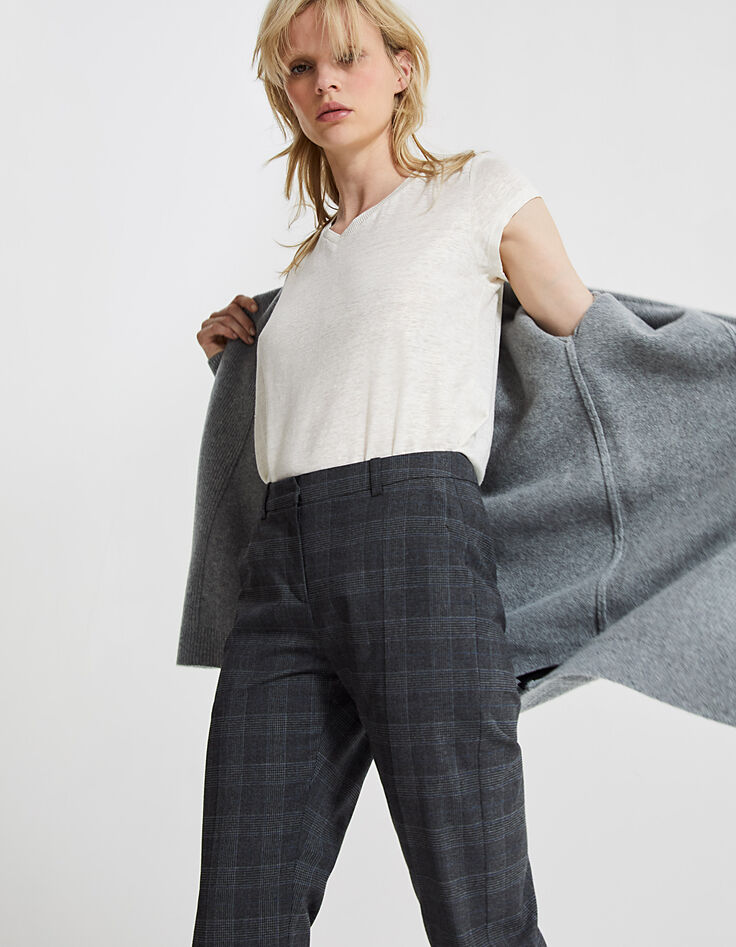 Cardigan mi-long gris en 100% laine torsades poignets femme-4