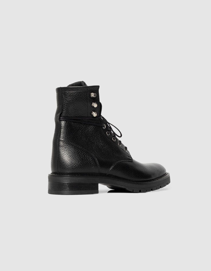 Boots rangers noires cuir grainé décor microbilles Femme-3 Boots rangers noires cuir grainé décor microbilles Femme-3