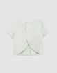 Top manches courtes vert coton lin ouverture dos Femme-6