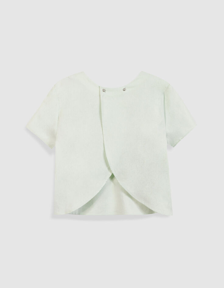 Top manches courtes vert coton lin ouverture dos Femme-6